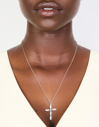 Discover a waterproof stainless steel multi cubic zirconia large cross necklace featuring statement style in silver and clear on neck view - link has visual effect only