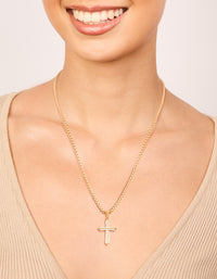 Waterproof Gold Plated Stainless Steel Cubic Zirconia Pavé Cross Necklace - link has visual effect only