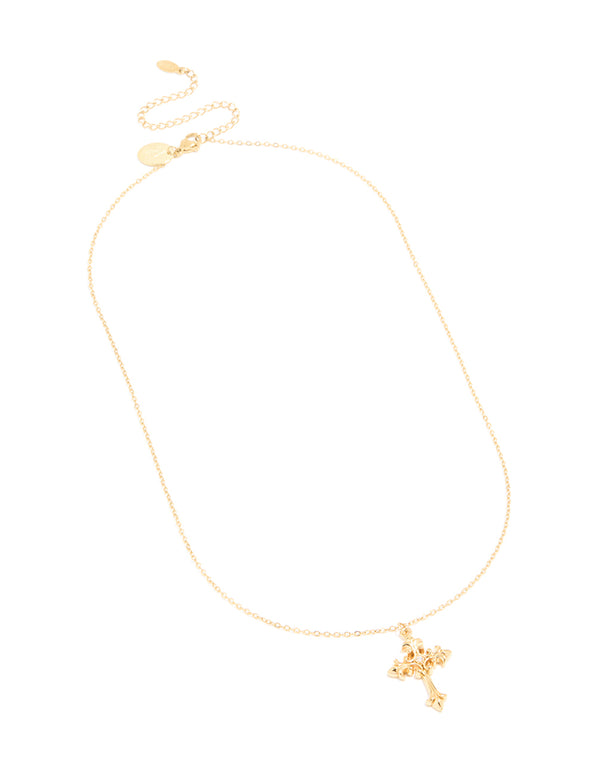 Waterproof Gold Plated Stainless Steel Gothic Cross Necklace