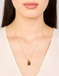 Waterproof Gold Plated Stainless Steel Tiger Eyes Semi Precious Stone Pendant Necklace - link has visual effect only
