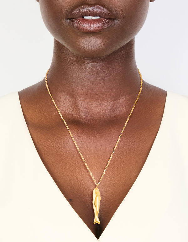 Waterproof Gold Plated Stainless Steel Sardine Pendant Necklace