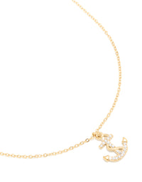 Waterproof Gold Plated Stainless Steel Cubic Zirconia Anchor Pendant Necklace - link has visual effect only