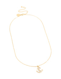 Waterproof Gold Plated Stainless Steel Cubic Zirconia Anchor Pendant Necklace - link has visual effect only