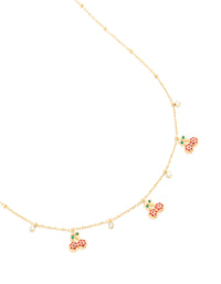 Waterproof Gold Plated Stainless Steel Diamante Circle & Cherry Charms Necklace - link has visual effect only