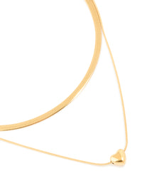Waterproof Gold Plated Stainless Steel Snake Chain & Heart Pendant Layered Necklace - link has visual effect only