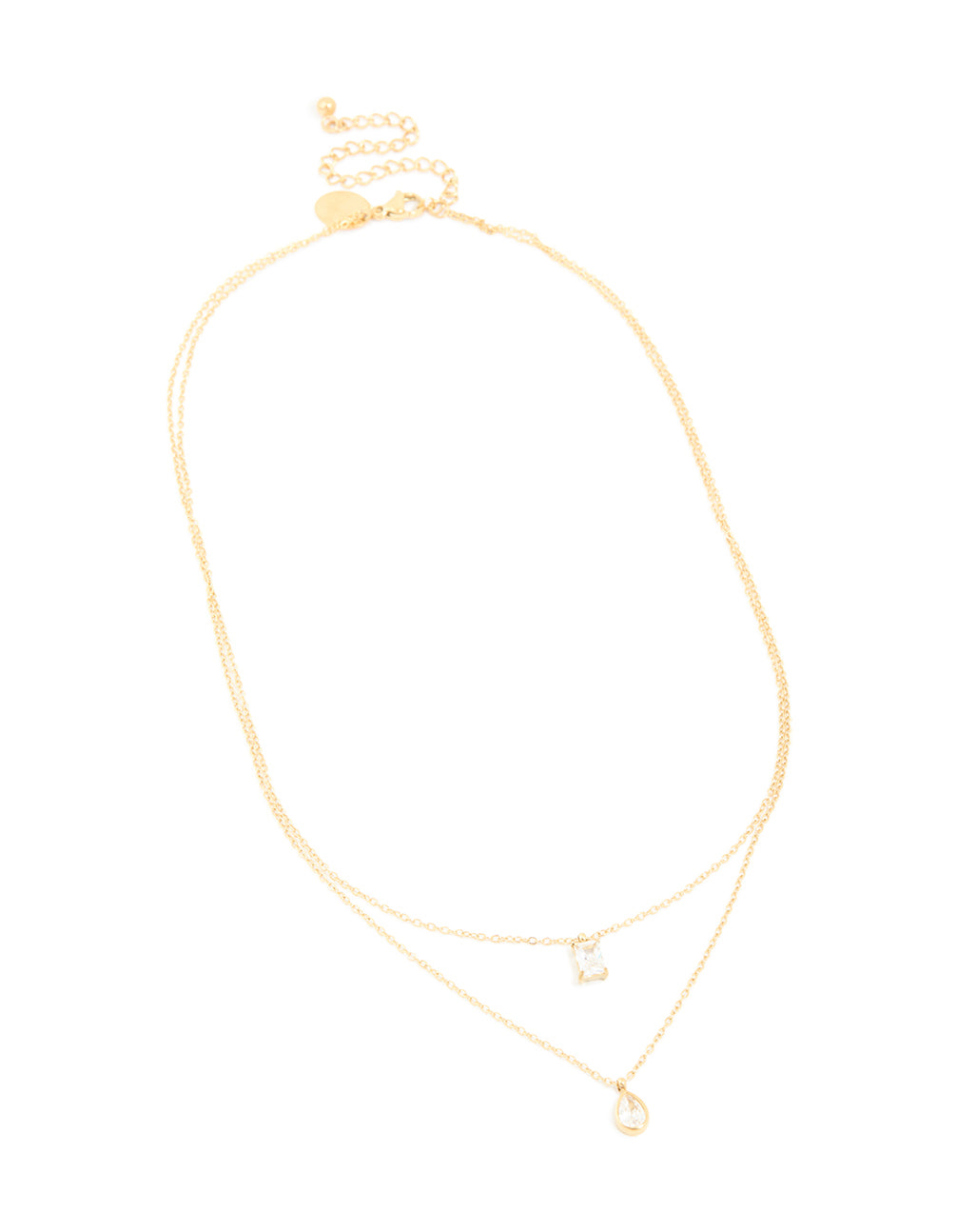 Featuring a waterproof gold plated stainless steel cubic zirconia layered necklace front view