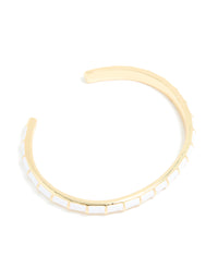Waterproof Gold Plated Stainless Steel White Enamel Bamboo Wrist Cuff - link has visual effect only