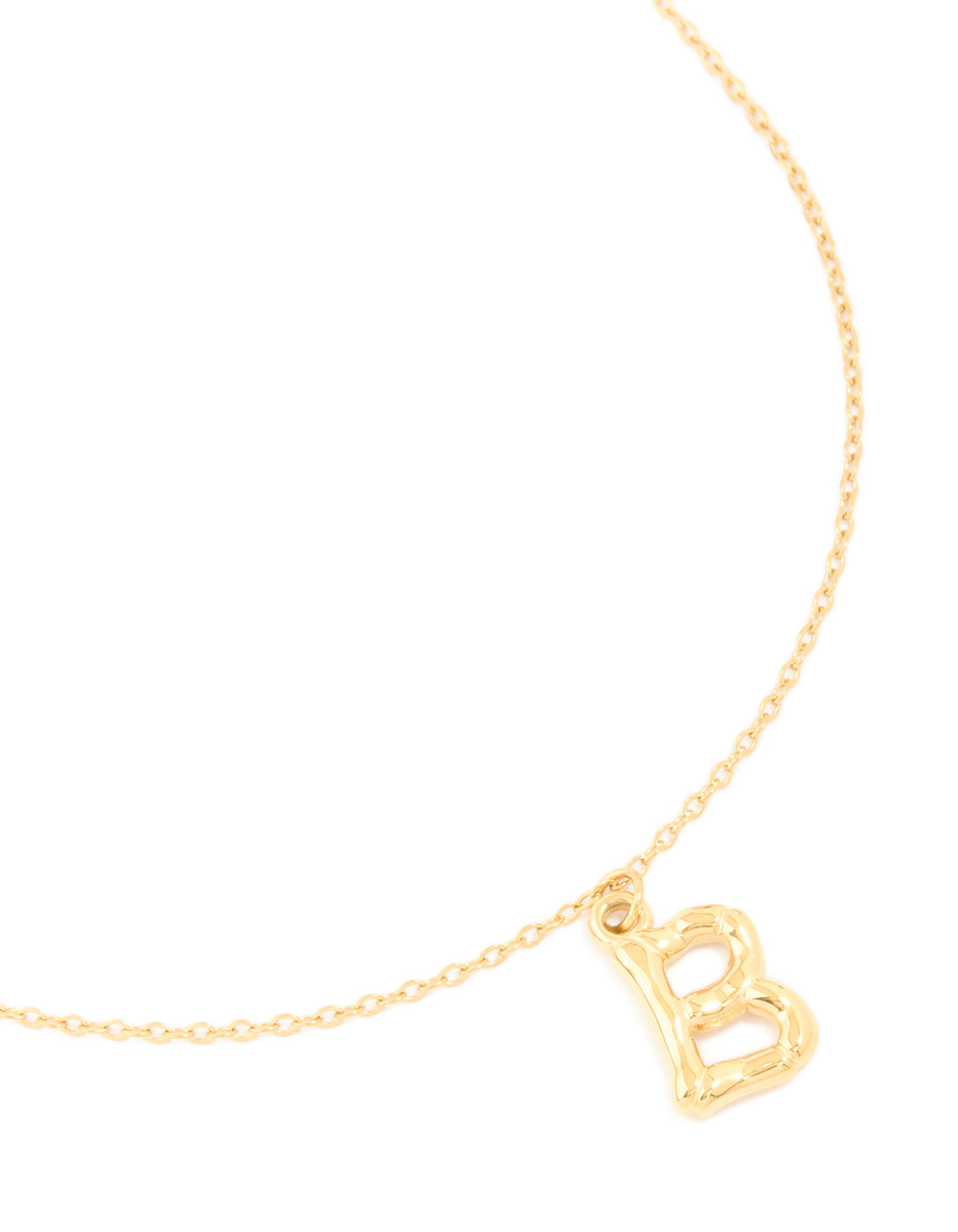 Discover this waterproof bamboo letter B necklace featuring initials in gold plated stainless steel close up view