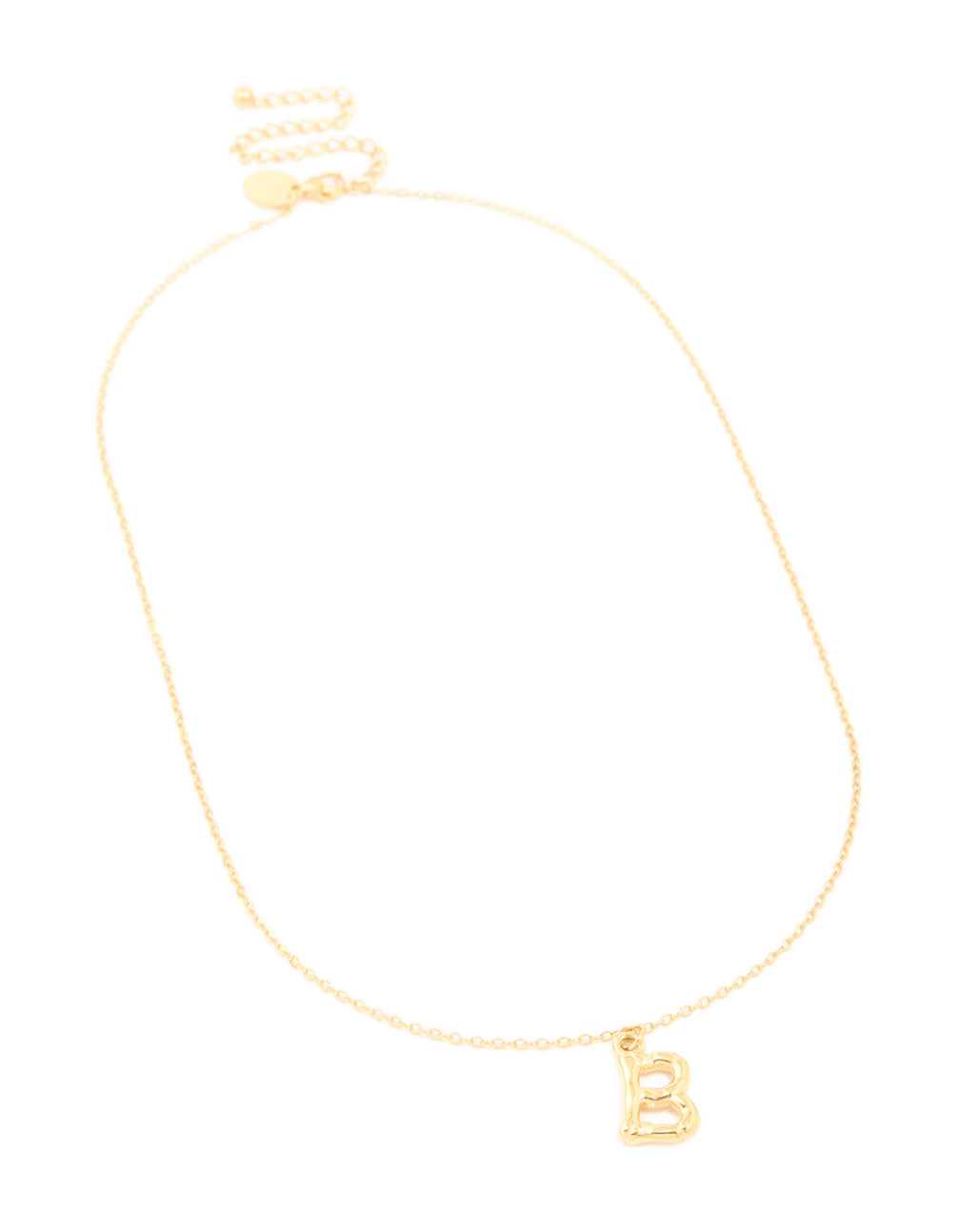 Beautiful waterproof bamboo letter B necklace featuring initials pendant crafted from gold plated stainless steel front view