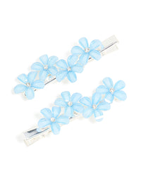 Silver Blue Diamante Mini Flower Clips 2-Pack - link has visual effect only
