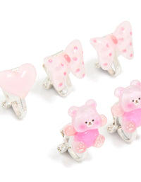 Kids Silver Bubble Bunny & Heart Clip-On Earrings 5-Pack - link has visual effect only