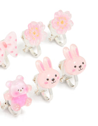 Kids Silver Bubble Bunny & Heart Clip-On Earrings 5-Pack - link has visual effect only