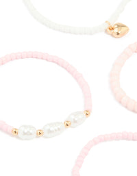 Kids Beaded Pearl Bow Stretch Bracelets 7-Pack - link has visual effect only