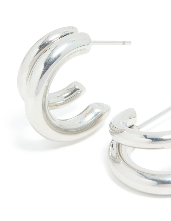Waterproof Stainless Steel Double Illusion Open Hoop Earrings