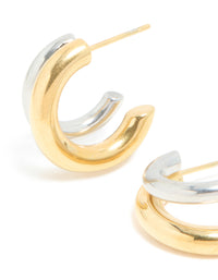 Waterproof Mixed Metal Plated Stainless Steel Double Illusion Hoop Earrings - link has visual effect only
