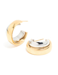 Waterproof Mixed Metals Plated Stainless Steel Small Illusion Hoop Earrings - link has visual effect only