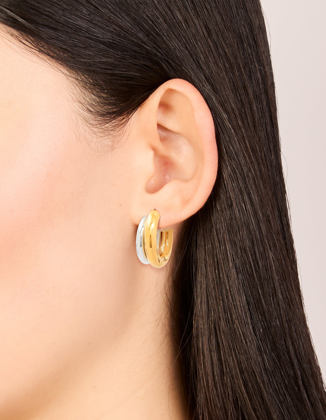 Waterproof Mixed Metal Plated Stainless Steel Double Illusion Hoop Earrings