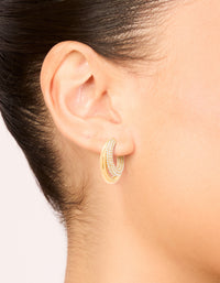 Waterproof Gold Plated Stainless Steel Cubic Zirconia Pave Double Large Illusion Hoop Earrings - link has visual effect only