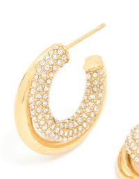Waterproof Gold Plated Stainless Steel Cubic Zirconia Pave Double Large Illusion Hoop Earrings - link has visual effect only