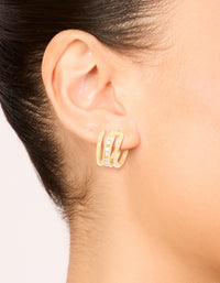 Waterproof Gold Plated Stainless Steel Cubic Zirconia Illusion Hoop Earrings - link has visual effect only