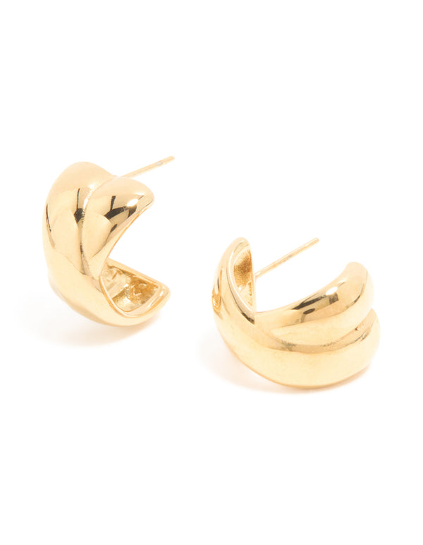 Waterproof Gold Plated Stainless Steel Double Cross Over Illusion Hoop Earrings