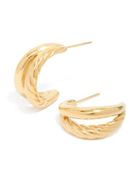 Waterproof Gold Plated Stainless Steel Ribbed Illusion Hoop Earrings - link has visual effect only