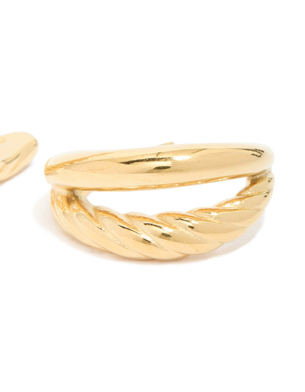 Waterproof Gold Plated Stainless Steel Ribbed Illusion Hoop Earrings