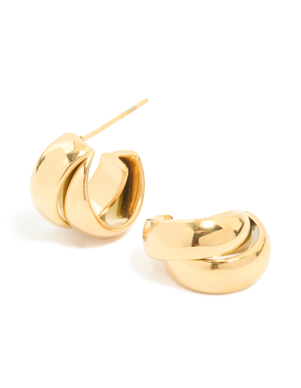 Beautifully crafted waterproof gold plated stainless steel wrapped illusion hoop earrings in statement style front view