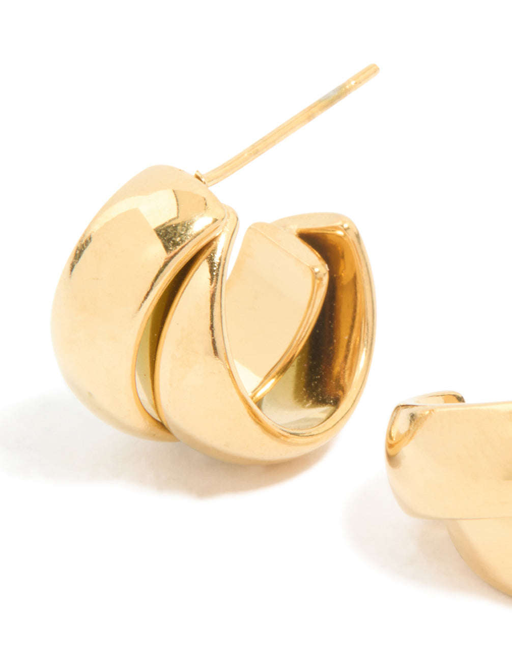 Designed with waterproof gold plated stainless steel wrapped illusion hoop earrings in statement style close up view