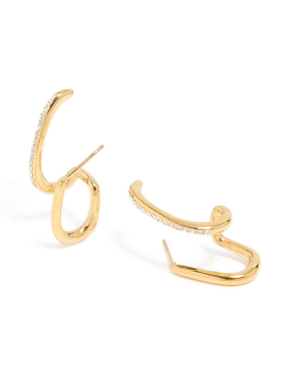 Showcasing waterproof conch illusion hoop earrings featuring statement style with gold plated stainless steel construction front view