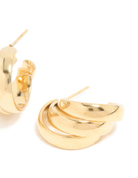 Waterproof Gold Plated Stainless Steel Triple Wrapped Illusion Hoop Earrings - link has visual effect only