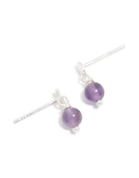 Sterling Silver Amethyst Semi-Precious Stone Drop Earrings - link has visual effect only
