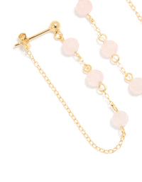 Gold Plated Sterling Silver Pink Rose Quartz Semi Precious Stone Long Drop Earrings - link has visual effect only