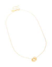 Waterproof Gold Plated Stainless Steel Cubic Zirconia Triple Circle Link Necklace - link has visual effect only