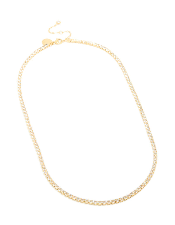 Waterproof Gold Plated Stainless Steel Cubic Zirconia Tennis Necklace