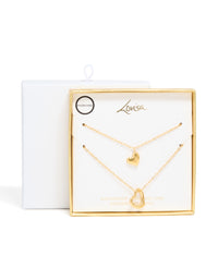Waterproof Gold Plated Stainless Steel Cut Out Heart & Solid Heart Necklaces 2-Pack - link has visual effect only