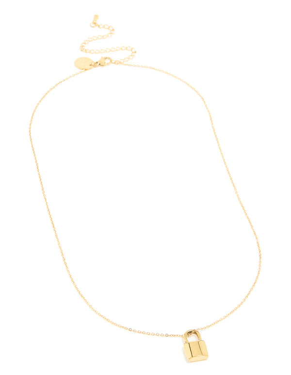 Waterproof Gold Plated Stainless Steel Lock Pendant Necklace