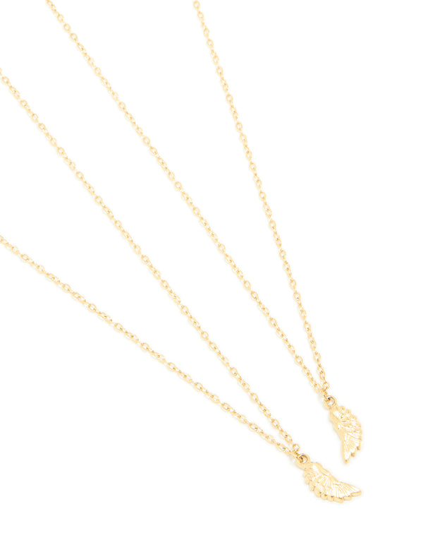 Waterproof Gold Plated Stainless Steel BFF Angel Wings Necklaces 2-Pack