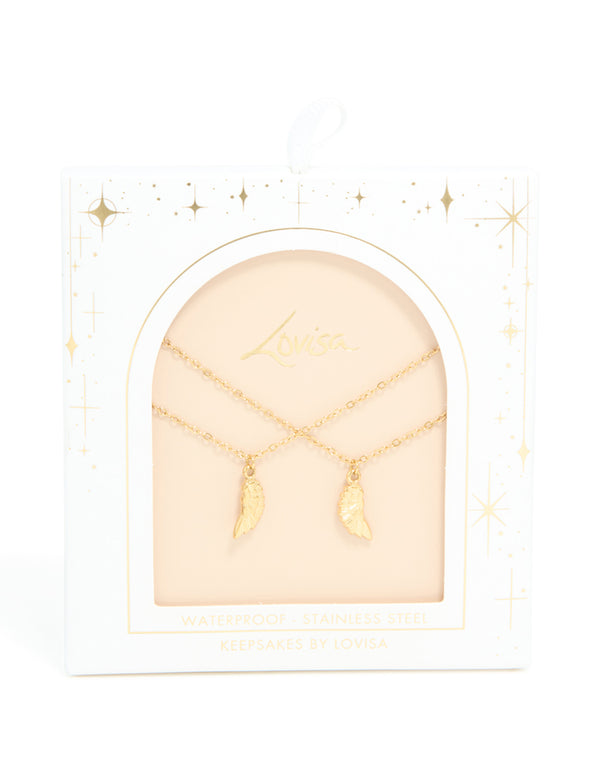Waterproof Gold Plated Stainless Steel BFF Angel Wings Necklaces 2-Pack