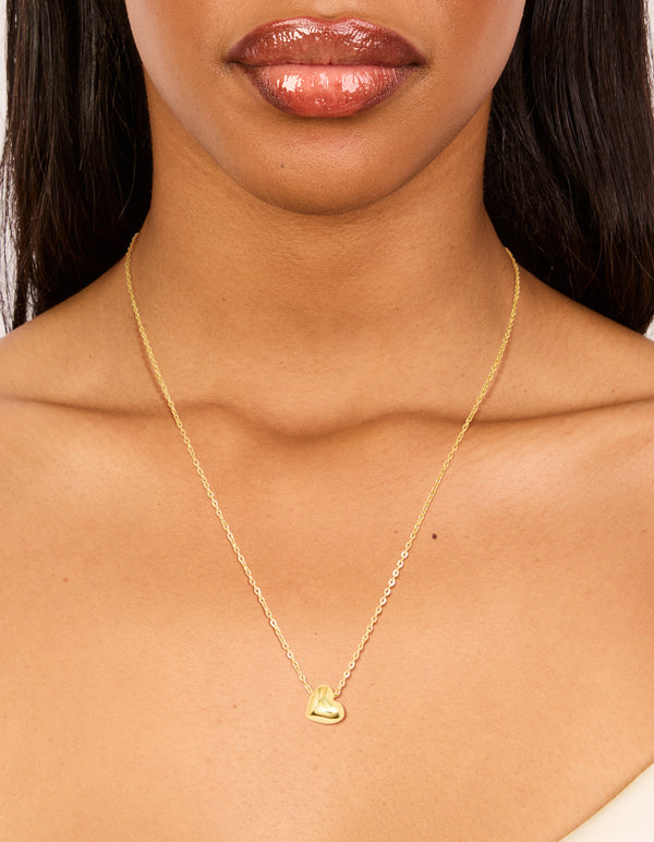 Waterproof Gold Plated Stainless Steel Chunky Heart Pendant Necklace