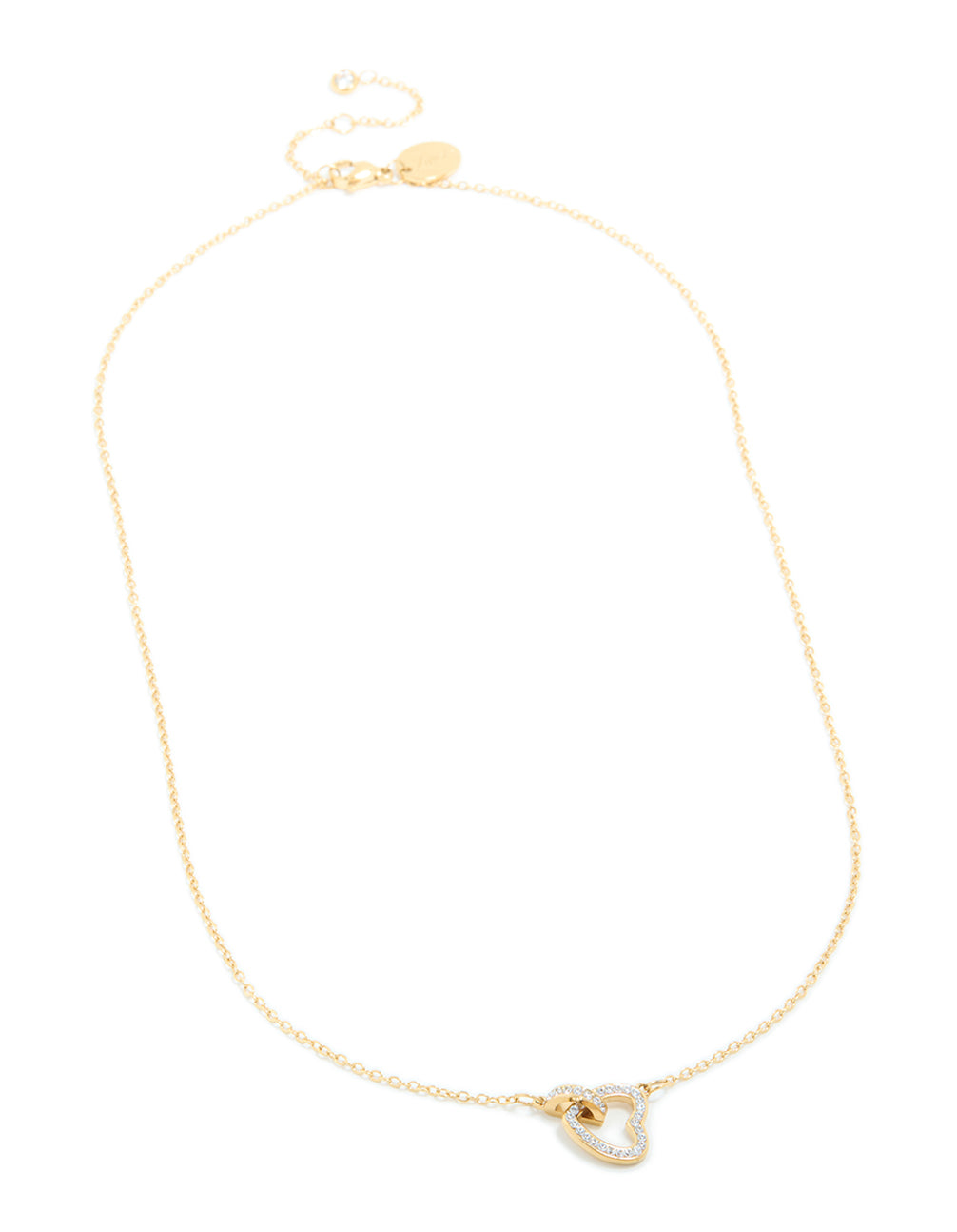 Discover a waterproof gold plated stainless steel hollow heart necklace with cubic zirconia pendant front view