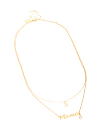 Waterproof Gold Plated Stainless Steel Cubic Zirconia Mama Layered Necklace - link has visual effect only
