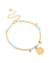 Waterproof Gold Plated Stainless Steel Aquamarine Semi Precious Lucky Bracelet - link has visual effect only