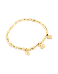 Waterproof Gold Plated Stainless Steel Triple Heart Stretch Bracelet - link has visual effect only