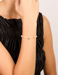 Waterproof Gold Plated Stainless Steel Rose Quartz Semi Precious Mini Heart Bracelet - link has visual effect only