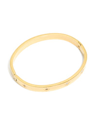 Waterproof Gold Plated Stainless Steel Cubic Zirconia Hinged Sunburst Bangle - link has visual effect only