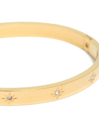 Waterproof Gold Plated Stainless Steel Cubic Zirconia Hinged Sunburst Bangle - link has visual effect only