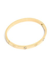 Waterproof Gold Plated Stainless Steel Cubic Zirconia Heart Bangle - link has visual effect only