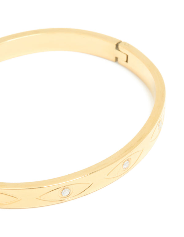 Waterproof Gold Plated Stainless Steel Evil Eye Cubic Zirconia Bangle