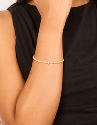 Waterproof Gold Plated Stainless Steel Cubic Zirconia Ball Tennis Stretch Bracelet - link has visual effect only